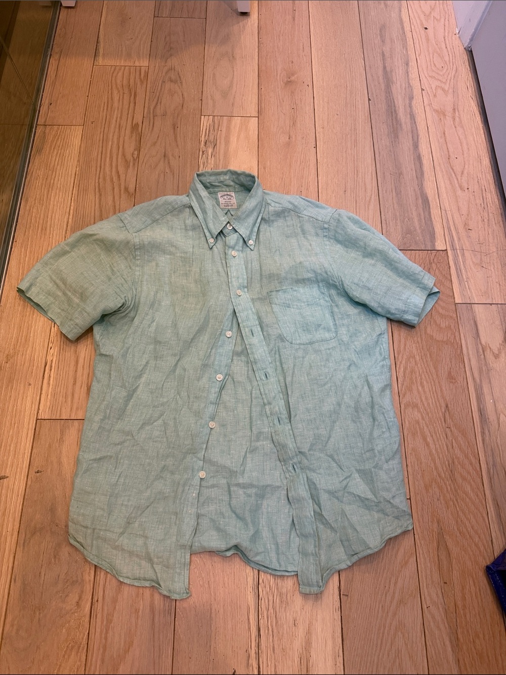 Brooks Brothers Mint Green Linen Short-Sleeve Button-Down Shirt